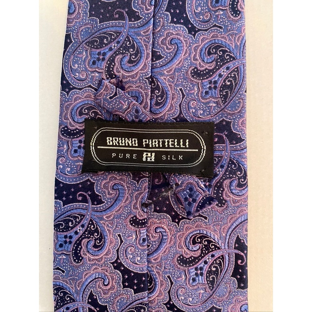 Bruno Piattelli Mens Silk Tie Purple Blue Paisley Hand Made Necktie